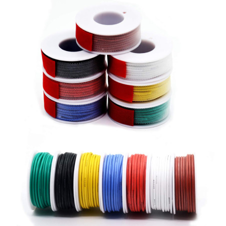 0.08mm² Fil électrique en Silicone 28awg 7 coloris(chaque couleur 13 mètres) Cable de Connexion Sans Oxygène Fil Toronné Cuivré 