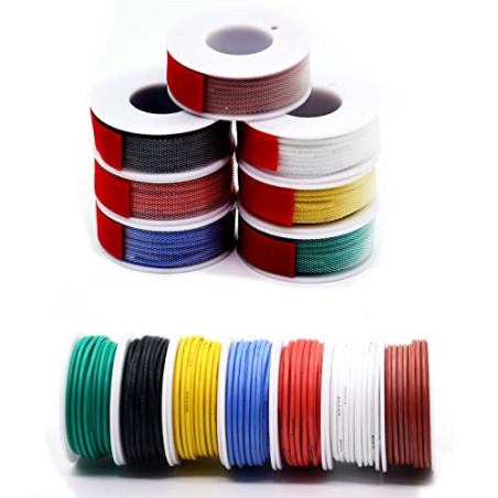 0.08mm² Fil électrique en Silicone 28awg 7 coloris(chaque couleur 13 mètres) Cable de Connexion Sans Oxygène Fil Toronné Cuivré 