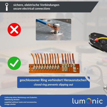 Lumonic 25x cosses à sertir nues 6-10mm² I cosses à sertir M5 non isolées I cosses M5, cosse tubulaire 6mm2 10mm2 œillets annula