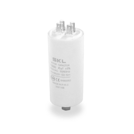 DL-pro Condensateur universel 45 µF 450 V Ø 45 x 95 mm avec connecteurs AMP 6,3 mm et vis de fixation M8 CBB60 pour appareils él