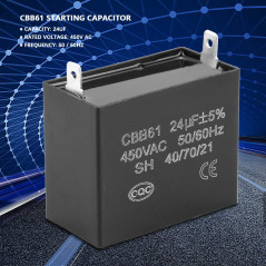 CBB61 Condensateur de Démarrage Générateur de Pompe 450V AC 24uF 50 / 60Hz pour 400/350/300/250VAC UL/RU listé