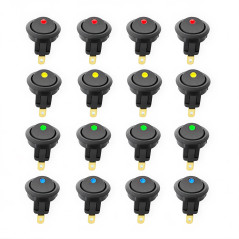 CESFONJER 16 pcs LED Interrupteur à Bascule, DC 12 V 20 A on/Off Self Verrouillage Interrupteur Spst Bouton Poussoir Rond(Rouge