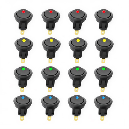 CESFONJER 16 pcs LED Interrupteur à Bascule, DC 12 V 20 A on/Off Self Verrouillage Interrupteur Spst Bouton Poussoir Rond(Rouge