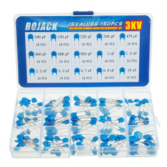 BOJACK 15 valeurs 150 pièces 3KV / 100 pF à 10 nF Kit d'assortiment de condensateurs céramiques DIP haute tension