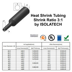 ISOLATECH Gaine thermorétractable au mètre Noire sans Colle Ø 9mm 2 mètres Kit 3:1 Polyoléfine pour isoler Les câbles Connexions