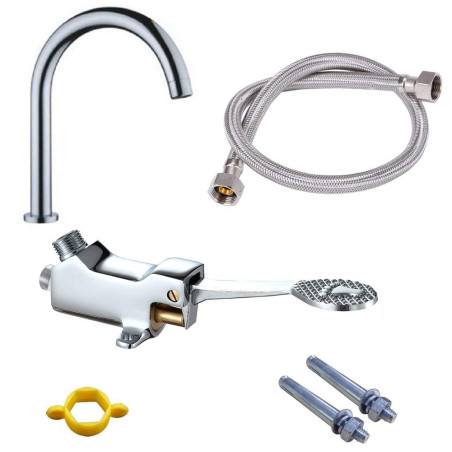 LukLoy Ensemble complet de robinet à pédale mains libres, valve à pied + sortie + tuyau flexible de 1 m + vis, robinet de contrô
