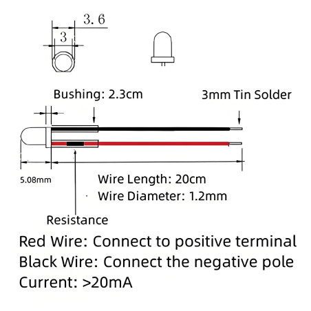 Fafeicy 50Pcs Diode Filaire Lumineux, Tête Ronde Surlignage Prise Droite LED Perles 12V 3mm, Puissance 0.06 (W), 3mm Lumière Bla