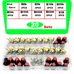 RUNCCI-YUN 20pcs Linéaire Rotatif Cône Potentiomètre Set, Réglable 3 Bornes Rotatif Potentiomètre avec Rotatif Bouton Capuchon (