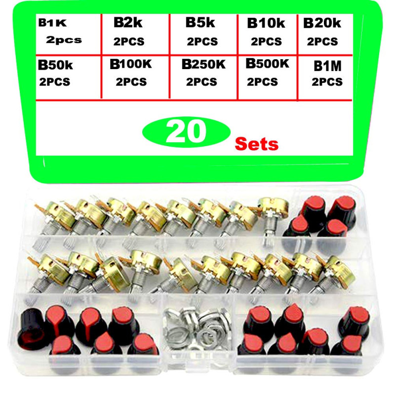 RUNCCI-YUN 20pcs Linéaire Rotatif Cône Potentiomètre Set, Réglable 3 Bornes Rotatif Potentiomètre avec Rotatif Bouton Capuchon ( RUNCCI-YUN 20pcs Linéaire Rotatif Cône Potentiomètre Set, Réglable 3 Bornes Rotatif Potentiomètre avec Rotatif Bouton Capuchon (