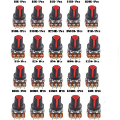 RUNCCI-YUN 20pcs Linéaire Rotatif Cône Potentiomètre Set, Réglable 3 Bornes Rotatif Potentiomètre avec Rotatif Bouton Capuchon (