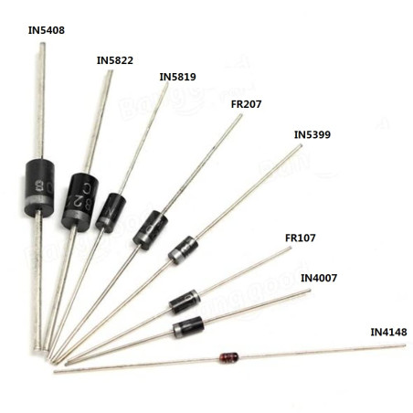 DollaTek Ensemble de 100 pièces 8 Values Rectifier Diodes Bag Assortment Kit pour Arduino (25 x 1N4148, 25 x 1N4007, 10 x 1N5819