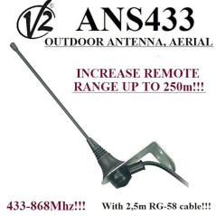 Antenne extérieure V2 ANS433 pour n'importe Quelle automatisation de Portail 433 à 868 MHz 50 Ohm Portée jusqu'à 250 m