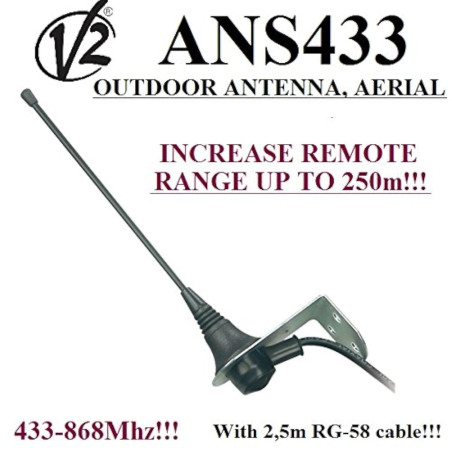 Antenne extérieure V2 ANS433 pour n'importe Quelle automatisation de Portail 433 à 868 MHz 50 Ohm Portée jusqu'à 250 m