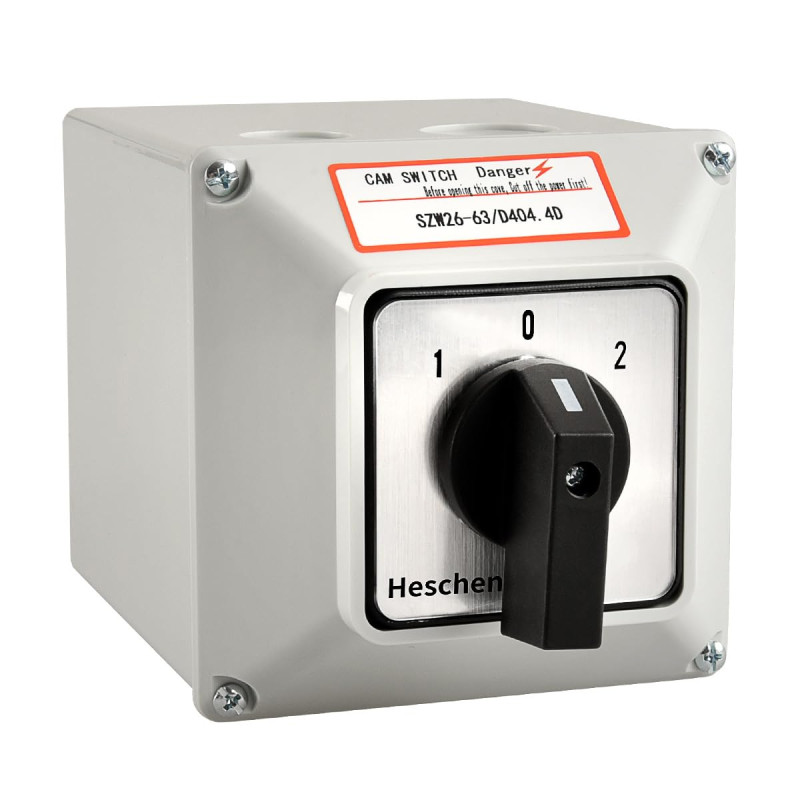 Heschen Commutateur rotatif universel SZW26-63/D404.4D 660V 63A ON-OFF-ON 3 positions 4 phases 4NO+4NC 16 bornes CE avec interru Heschen Commutateur rotatif universel SZW26-63/D404.4D 660V 63A ON-OFF-ON 3 positions 4 phases 4NO+4NC 16 bornes CE avec interru