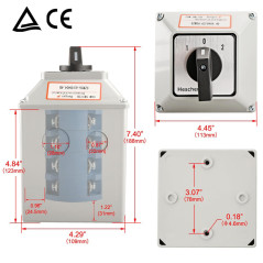Heschen Commutateur rotatif universel SZW26-63/D404.4D 660V 63A ON-OFF-ON 3 positions 4 phases 4NO+4NC 16 bornes CE avec interru