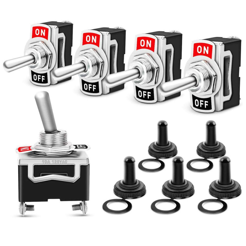 GTIWUNG 5Pcs Interrupteur Inverseur à Bascule Levier en Métal, SPST Métal Interrupteur à Levier avec Capuchon Etanche AC125V 10A GTIWUNG 5Pcs Interrupteur Inverseur à Bascule Levier en Métal, SPST Métal Interrupteur à Levier avec Capuchon Etanche AC125V 10A