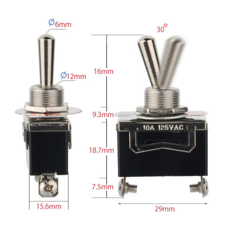 GTIWUNG 5Pcs Interrupteur Inverseur à Bascule Levier en Métal, SPST Métal Interrupteur à Levier avec Capuchon Etanche AC125V 10A