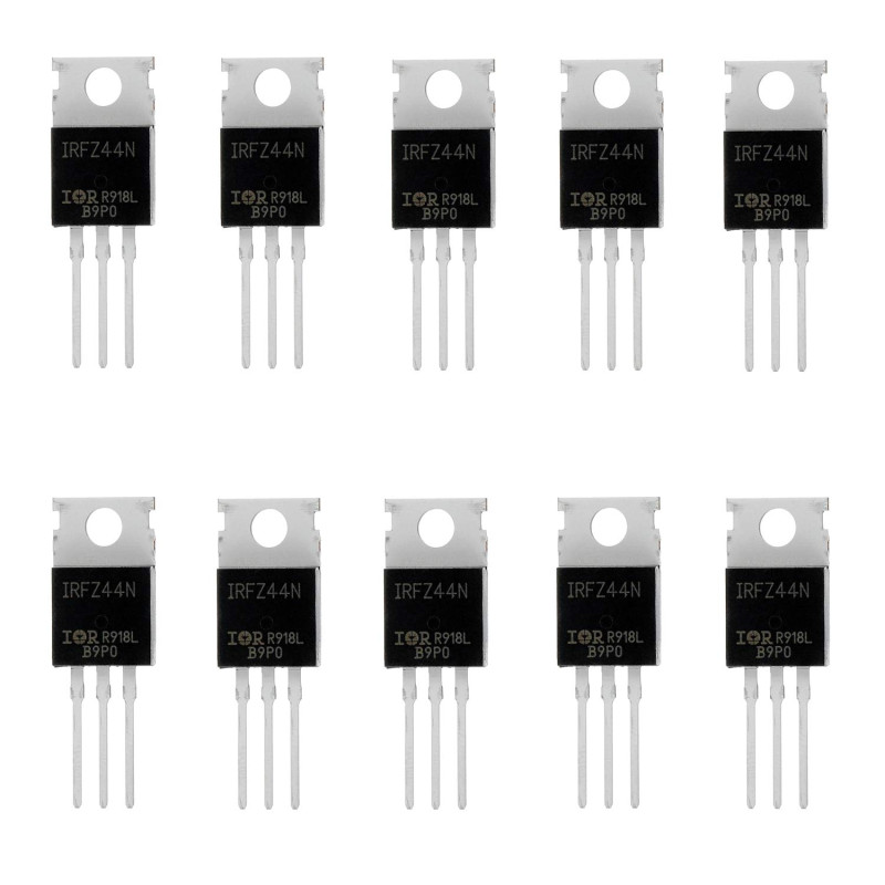 HUAREW 10 pièces IRFZ44N transistor MOSFET de puissance redresseur à canal N 49A 55 V HUAREW 10 pièces IRFZ44N transistor MOSFET de puissance redresseur à canal N 49A 55 V