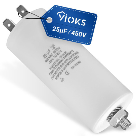 VIOKS Condensateur de démarrage CBB60 Condensateur 25 µF 450 V - Condensateur de moteur LED anti-parasite universel avec connect