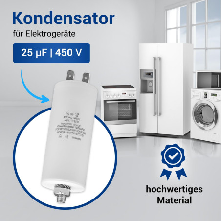 VIOKS Condensateur de démarrage CBB60 Condensateur 25 µF 450 V - Condensateur de moteur LED anti-parasite universel avec connect