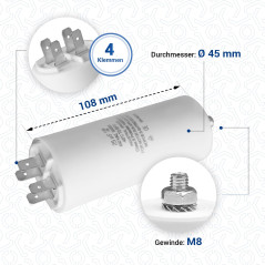 VIOKS Condensateur de démarrage CBB60 Condensateur 25 µF 450 V - Condensateur de moteur LED anti-parasite universel avec connect