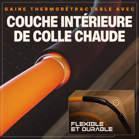 BAURIX® Kit de gaine thermorétractable 300 pièces - Rapport de rétraction 3:1 - Assortiment de tube thermorétractable étanche av