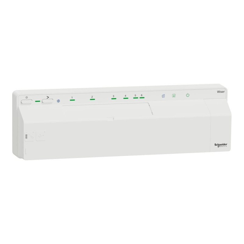 Schneider Electric - Wiser, Actionneur De Plancher Chauffant Hydraulique, 6 Zones, 230V, CCTFR6600 Schneider Electric - Wiser, Actionneur De Plancher Chauffant Hydraulique, 6 Zones, 230V, CCTFR6600