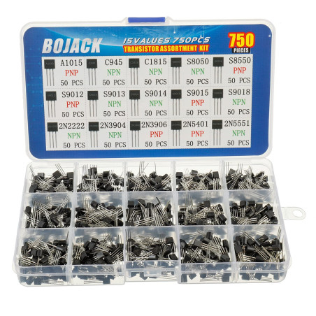 BOJACK 15 Valeurs 750 pièces A1015 C945 C1815 S8050 S8550 S9012 S9013 S9014 S9015 S9018 2N2222 2N3904 2N3906 2N5401 2N5551 PNP N