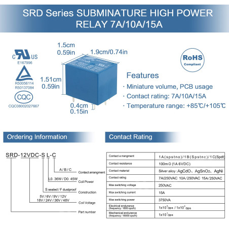 12 Pcs Relais 5V Srd-05vdc-sl-c, Module Relais de Carte Pc, Relais de Puissance pour Circuit Imprimé, Relais à Cinq Broches Rela