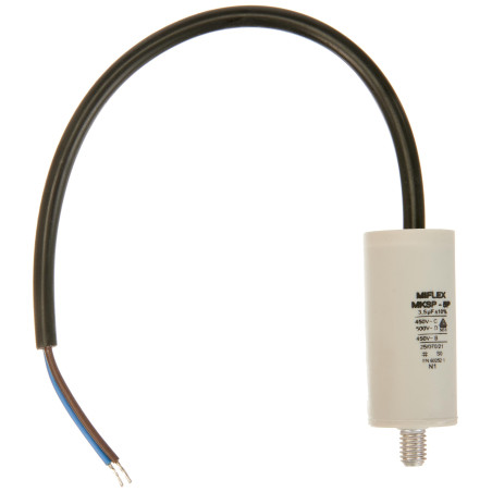 Condensateur de Moteur 3,5μF 450 V 25 x 53 mm Filetage M8, Miflex 3,5uF