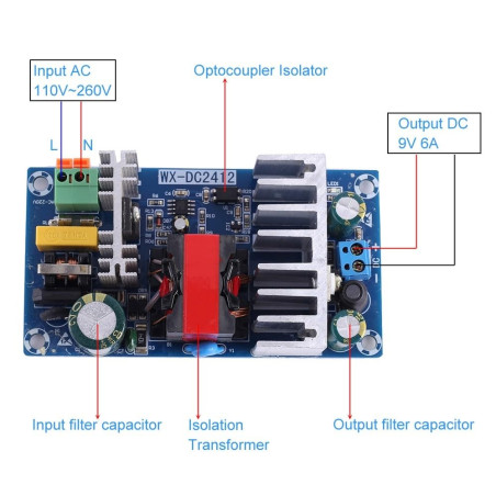 Module Buck Convertisseur de Tension, AC-DC 110V-260V à ​​9V 6A 60W Module d'Alimentation à Découpage Buck Convertisseur de Tens