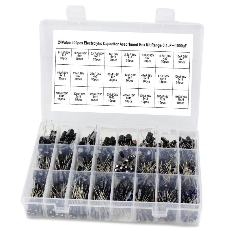 DollaTek 24 Valeur de la Gamme de kit de boîte de Distribution de condensateurs électrolytiques 0.1uF-1000uF - 500pcs DollaTek 24 Valeur de la Gamme de kit de boîte de Distribution de condensateurs électrolytiques 0.1uF-1000uF - 500pcs