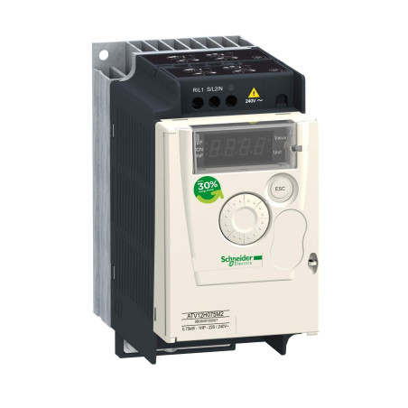 Schneider Electric ATV12H075M2 ATV12 Variateur de Vitesse avec Dissipateur Thermique, 1 Phase, 1 hp, 143 mm Hauteur x 72 mm Larg