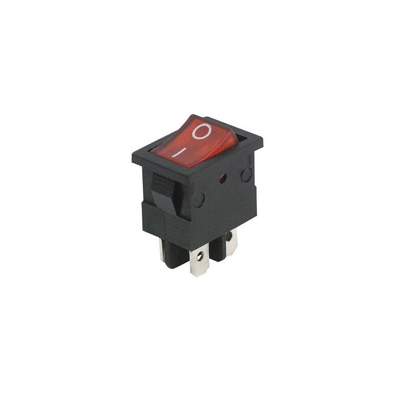 Mini-interrupteur à bascule - 4 pôles avec témoin lumineux rouge - Environ 250 V - 6,5 A - 2 positions : marche/arrêt Mini-interrupteur à bascule - 4 pôles avec témoin lumineux rouge - Environ 250 V - 6,5 A - 2 positions : marche/arrêt