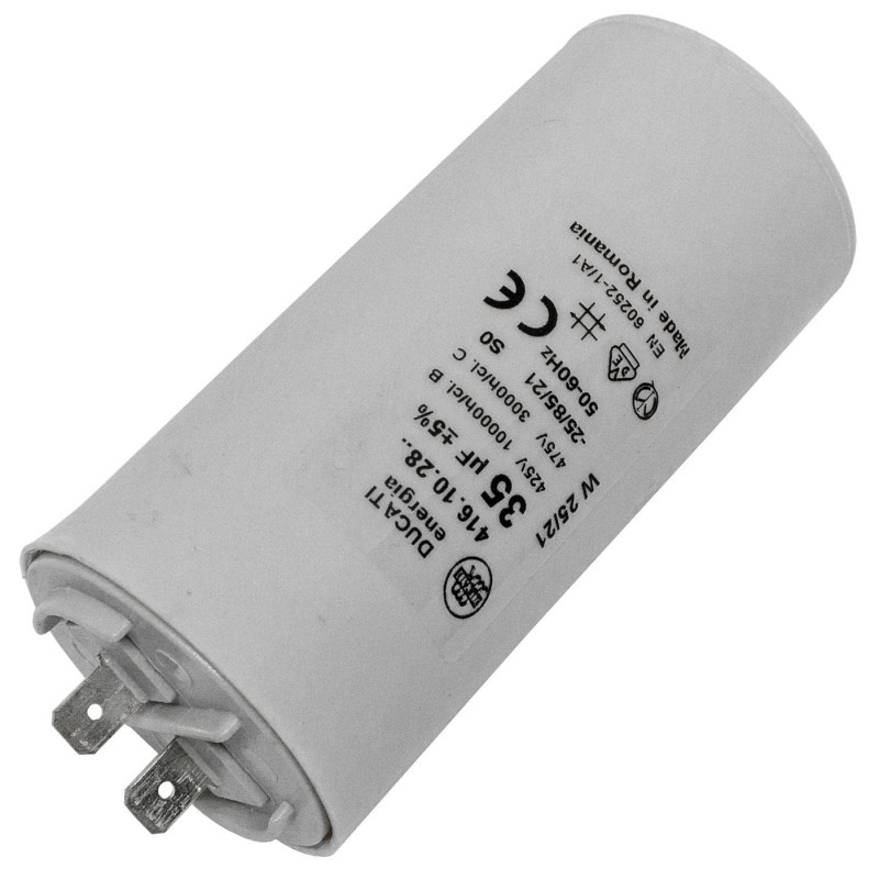 Lumonic Condensateur de démarrage 416.10.28 A [incl. fiche 6,3x0,8mm] | Condensateur moteur 35µF 425V 45x92mm I Condensateur dan