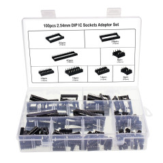 Aussel 100 pièces 2.54mm Pitch Dual Row DIP IC Sockets Solder Type Adapter Set 6, 8,14,16,18,24,28,40 Pin