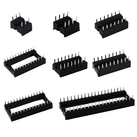 Aussel 100 pièces 2.54mm Pitch Dual Row DIP IC Sockets Solder Type Adapter Set 6, 8,14,16,18,24,28,40 Pin
