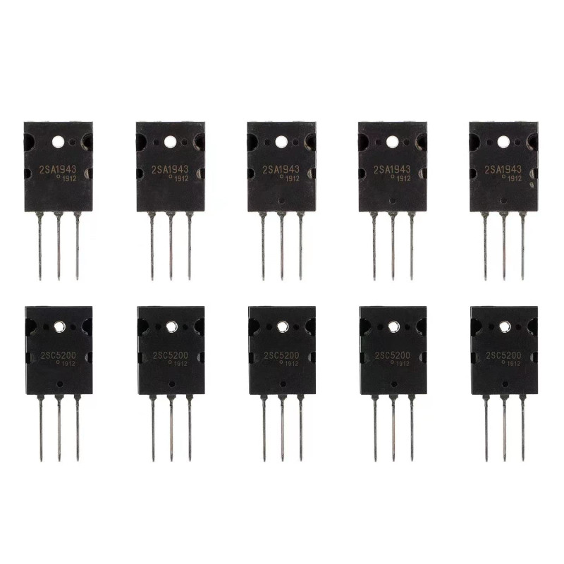 BOJACK 5 paires 2SA1943 2SC5200 Amplificateur transistors PNP NPN Transistor Silicium Audio Noir Haute Puissance TO-3PL (paquet BOJACK 5 paires 2SA1943 2SC5200 Amplificateur transistors PNP NPN Transistor Silicium Audio Noir Haute Puissance TO-3PL (paquet