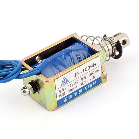 sourcing map JF-1039B DC 12V 400mA 25N/10mm Pousser Tirer à cadre ouvert type électro-aimant solénoïde