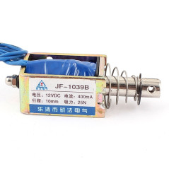 sourcing map JF-1039B DC 12V 400mA 25N/10mm Pousser Tirer à cadre ouvert type électro-aimant solénoïde