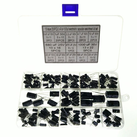 DollaTek Condensadores 13 Valores Total 200 PCS 0.47uF a 1000uF Capacitadores Electrolíticos Kit de Surtido