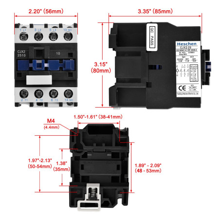 Heschen CJX2-2510 Bobine de contact 3 pôles 220V 50/60Hz 3 pôles normalement ouvert Ie 25A Ue 380V