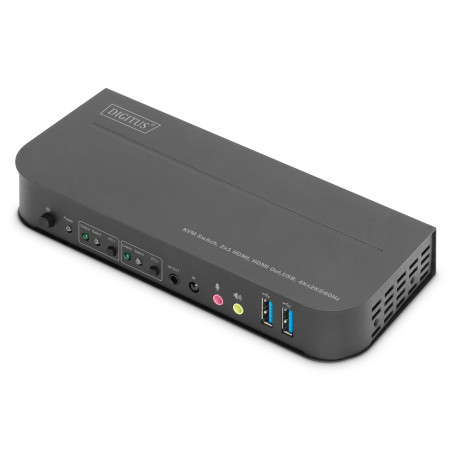 DIGITUS Commutateur KVM HDMI – 2 ports, affichage unique – 2 PC, 1 moniteur – 1 souris, clavier et audio pour 2 ordinateurs – UH