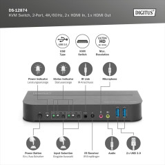 DIGITUS Commutateur KVM HDMI – 2 ports, affichage unique – 2 PC, 1 moniteur – 1 souris, clavier et audio pour 2 ordinateurs – UH