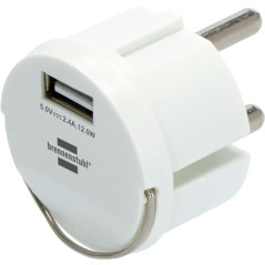 Brennenstuhl Adaptateur pour Port USB/Chargeur Port USB A (pour Prise de Courant Standard français et Allemand, entrée 0,25A 230