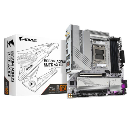 GIGABYTE B650M AORUS Elite AX Ice Carte mère - AMD Ryzen série 9000, VRM 12+2+2 Phases, jusqu'à 8000 MHz DDR5 (OC), 1xPCIe 5.0 +