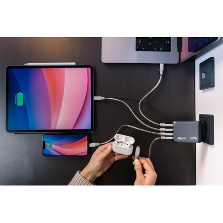 Verbatim Chargeur GaN de 100W, Chargeur USB-C à 4 Ports, Adaptateur Secteur avec 3 x USB-C et 1 x USB-A, Chargeur Rapide multipr