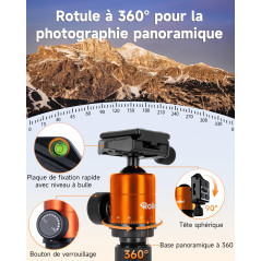 Rollei Compact Traveler No.1 Orange, 143cm Trépied Appareil Photo Léger en Aluminium Trepied de Voyage avec Rotule Compatible Ar