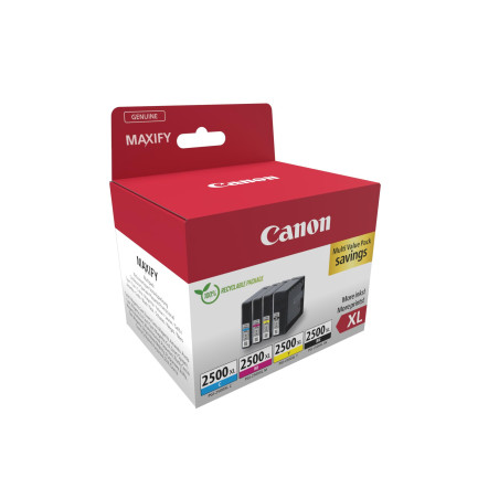 Canon PGI-2500 XL C M Y BK Pack de 4 Cartouches Capacité XL (Noir XL Cyan XL Magenta XL Jaune XL) Certifié (Carton Recyclable 20
