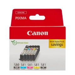 Canon Multipack Cartouche d'encre - PGI-580/CLI-581 Cartouches d'encre Authentiques pour imprimante - 5 Pack (1 x Noir, 1 x Cyan